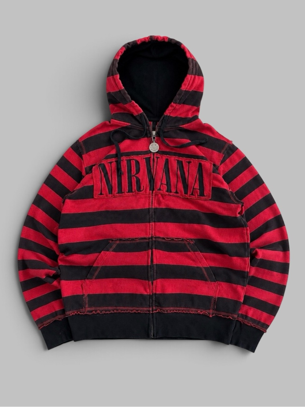Vintage NIRVANA Red & Black Striped Zip Hoodie 2007 Unisex